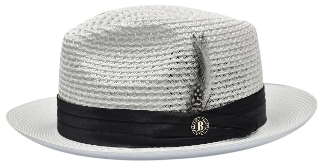 Bán bán bán hataí tuí braidte bán agus dubh, hataí samhraidh chic, stíl Fedora!